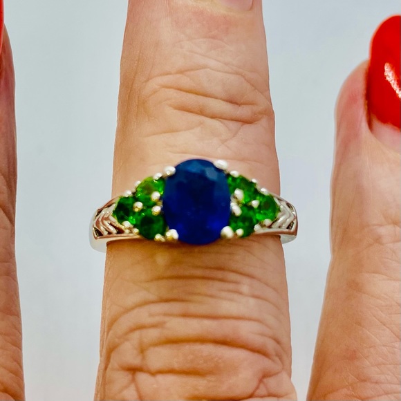 Multi-gem (6 emerald/1 Sapphire) 925 SILVER, NWT… - Picture 2 of 10